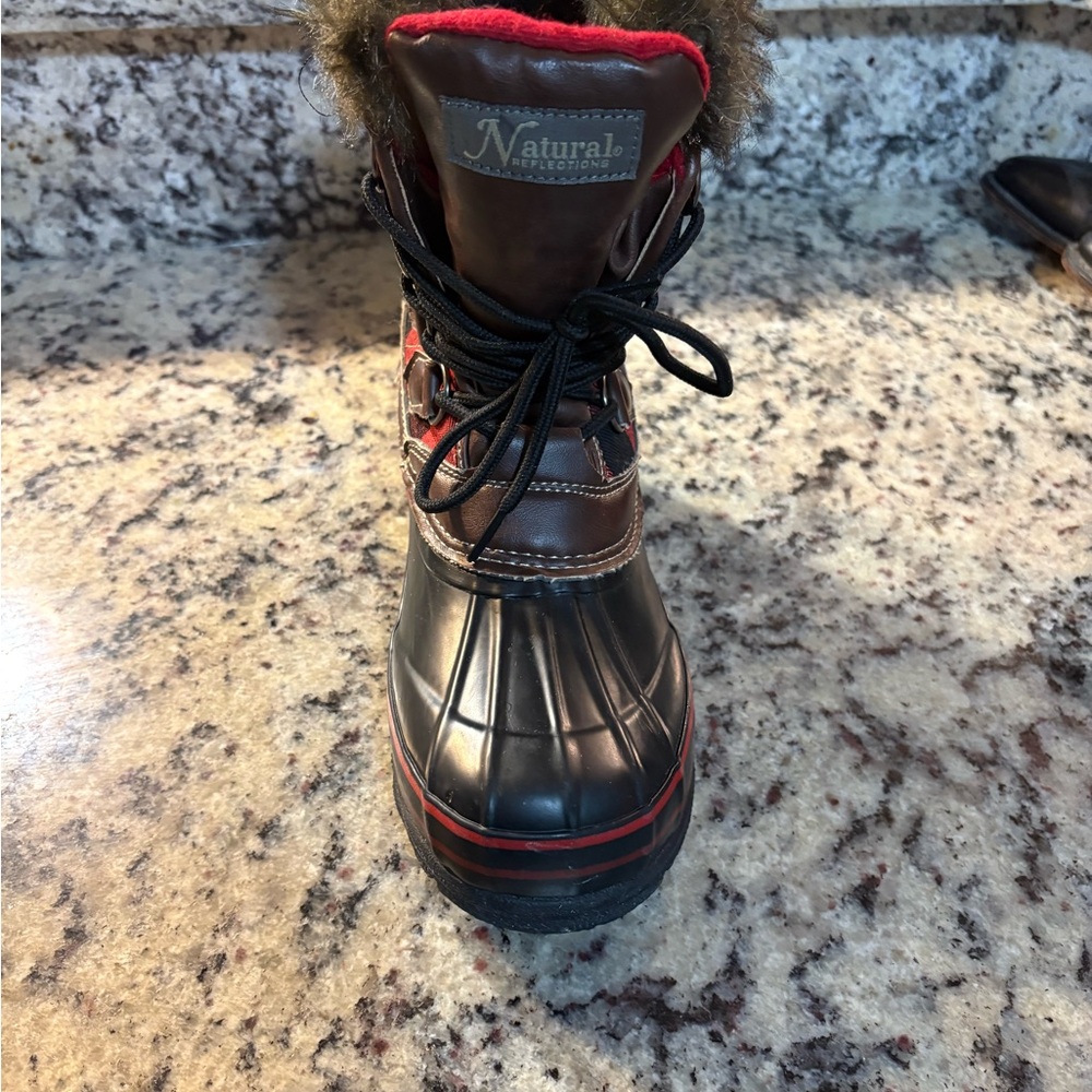Natural Reflections Red Buffalo Plaid Faux Fur Winter Rain Boots - Picture 3 of 7